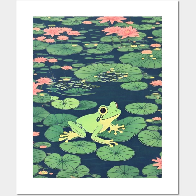 Vintage Cuban Tree Frog in the Lilypad Field Frog Lover Wall Art by Mochabonk